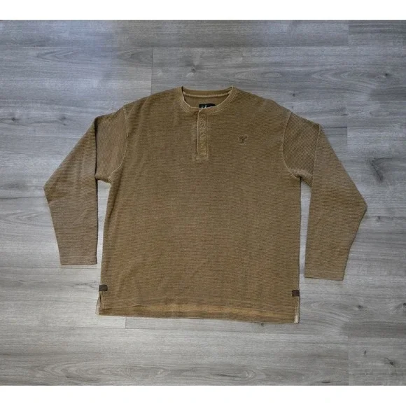 Dick Idol Waffle Knit Henley Shirt Mens XL Brown Long Sleeve Snap Button - Picture 1 of 10